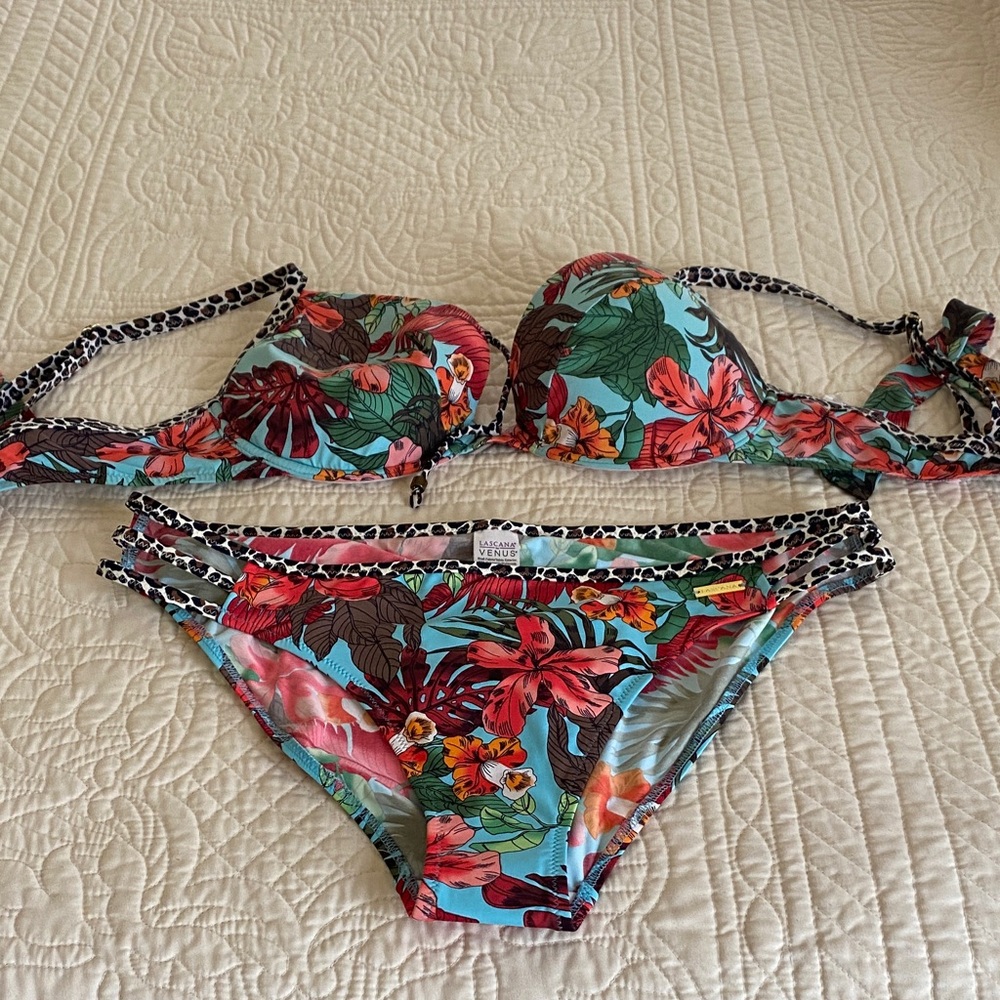 VENUS Tropical Floral Bikini with Leopard Trim